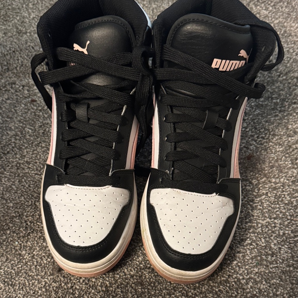 Puma High-Top Sneakers in Black, White, and Pink